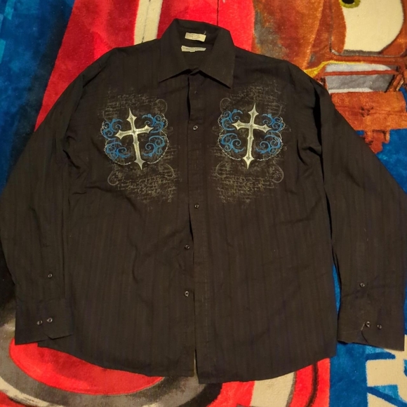 Vintage Y2K eighty eight cross long sleeve button up shirt medium - Picture 1 of 4